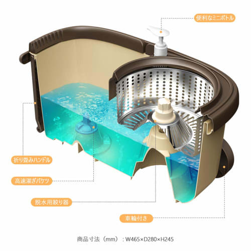 Voidea Tornado Rotating Mop, Cleaning Set, Floor Mop, Draining and Cleaning, No Pedal, Simply Push Up and Down to Rotate the Mop (Includes Spare Mops)