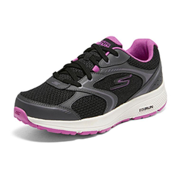 Skechers Lightweight Shock Absorbing Knee Support Running Shoes Women Sneaker Black Purple 128280-BKPR