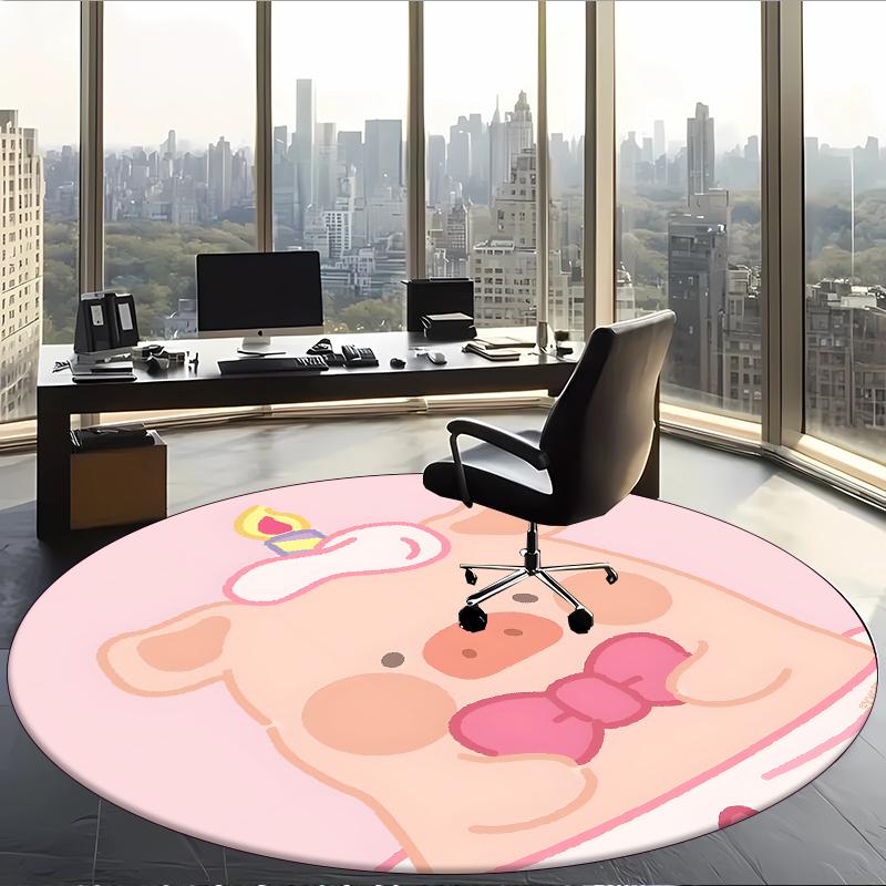 Lulu The Piggy (1) Round Office Rug Decorative Floor Rug for Office Bedroom Living Room and Home Space