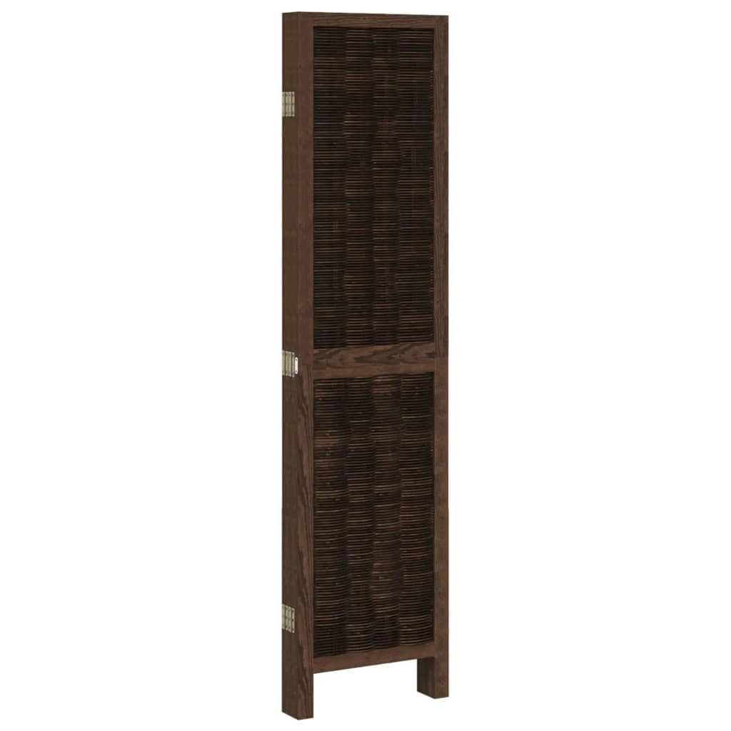 5 Piece Room Divider Dark Brown Solid Paulownia Wood