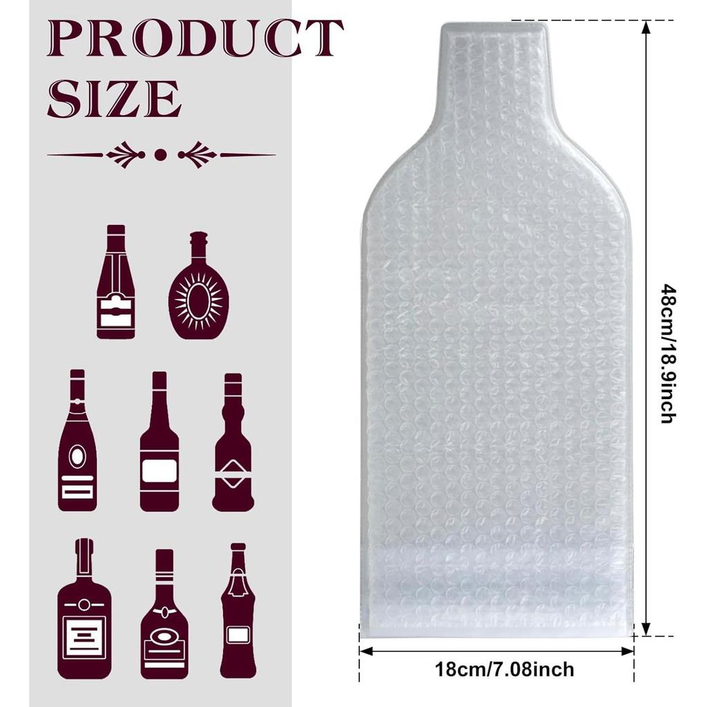 Foribyw Wine Bottle Protector 4pcs Reusable Bubble Cushion Wrap Sleeves Multi-Layered Wine Bottle Bags 18x48cm for Airplane Travel Transport Safety