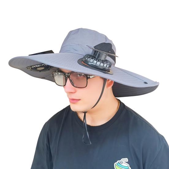 Fan Hat Wide-Brimmed Outdoor Hat with Dual-Power Fan Design Solar USB Charging Hiking Cycling Fishing Sun Hat