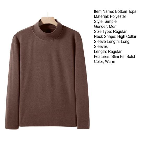 Men Turtleneck Base Shirt Solid Color Long Sleeve Thin Stretchy Tops Autumn Winter Style Base Layer Tops