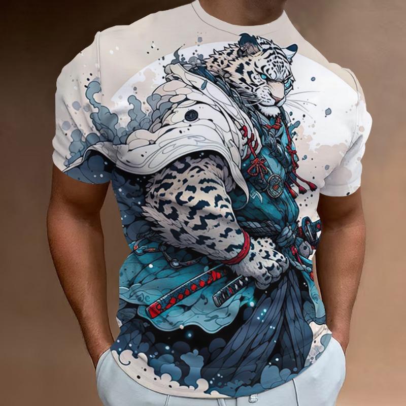 Retro Animal T-Shirt For Men 3d Japanese Animal Print Short Sleeve Tees Summer Pullover Loose Oversized Men Clothing
