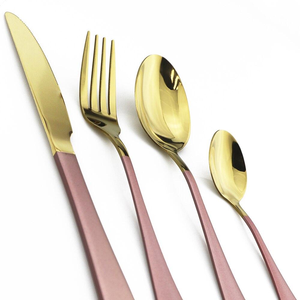 4 stk Kniv skje Gaffel Bestikksett 304 Rustfritt stål Servise Rosa Gull Speil Bestikk Western Servise Luke Sølvtøy Sett