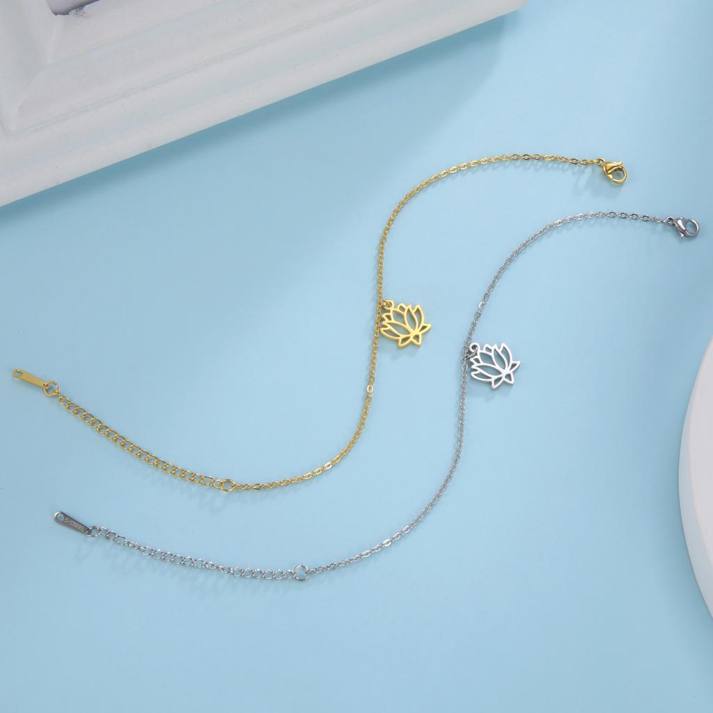 Women Lotus Flower Anklet Stainless Steel Bohemian Pendant Leg Foot Ankle Bracelet Beach Accessories Jewelry