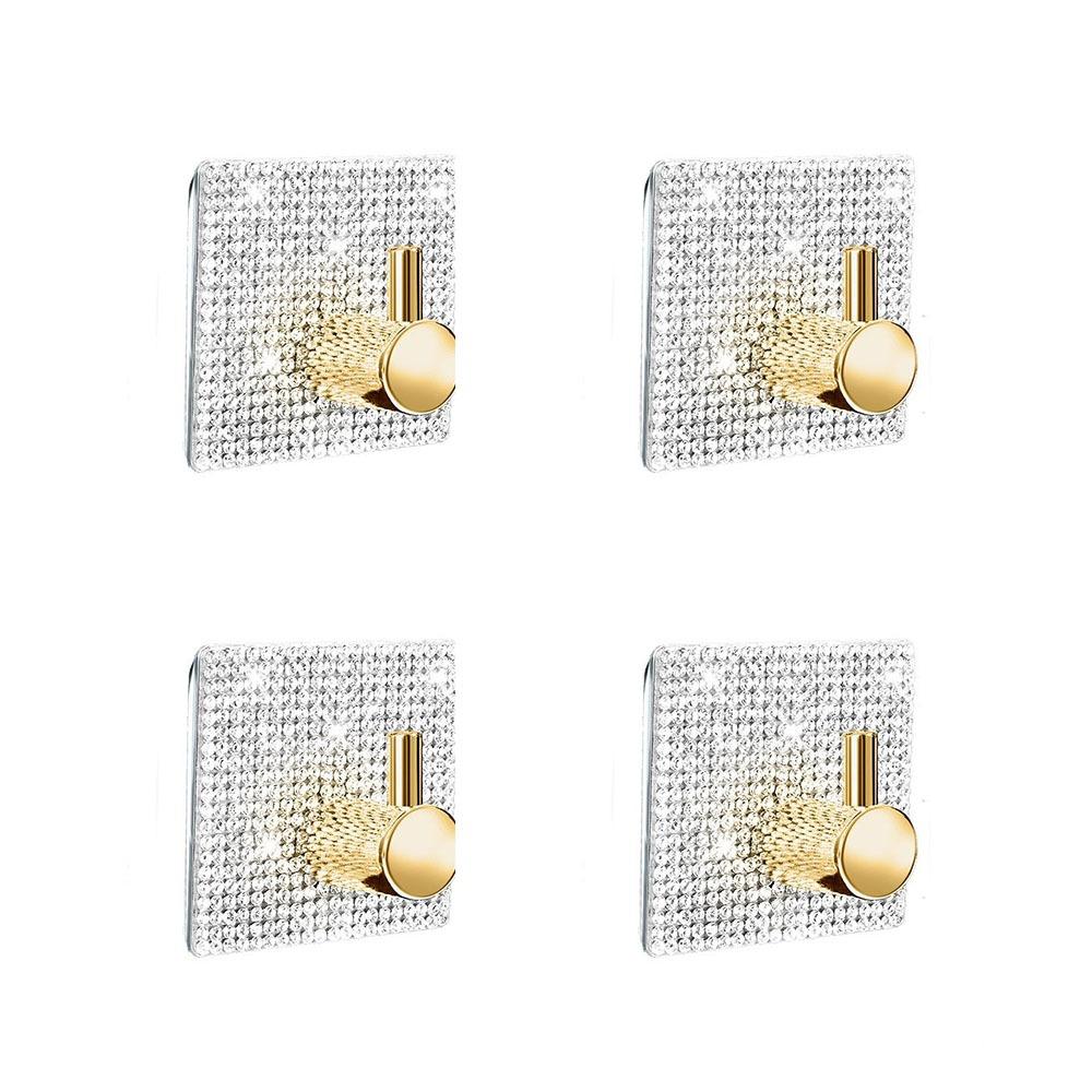 4pcs Punch Free Wall Hook Strong Adhesive Square /Round Bathroom Door Hook Single Hook Wall Mounted Towel Hanger Hook Clothe Bag