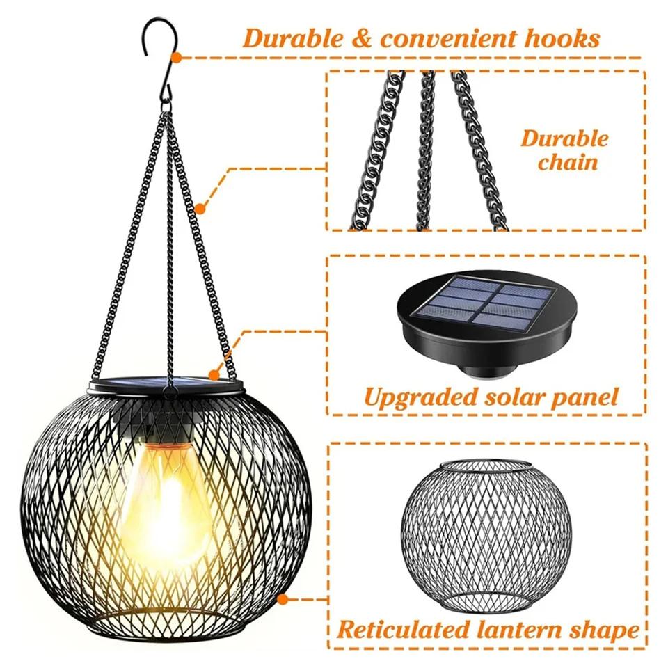 Solar Lantern Led Light Warm White Lamp Outdoor Sensor Garden Lights Waterproof Patio Yard Decoraiton Hanging For/outdoor Hollow