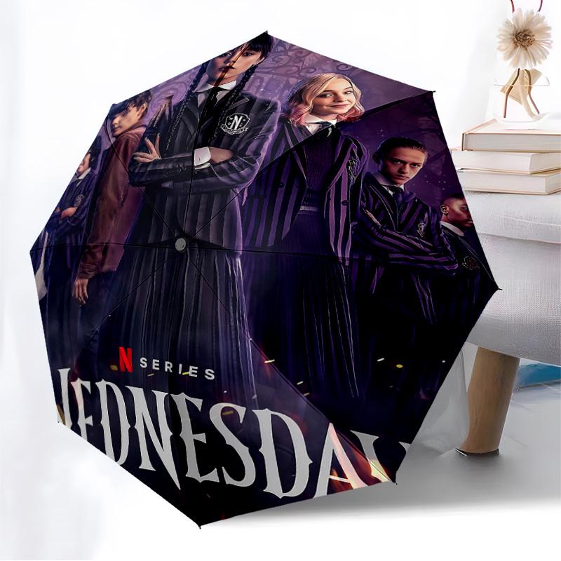 1pc Halloween Wednesday Automatic Folding Umbrella, Portable Collapsible Design, Casual Outdoor Accessory L1127068