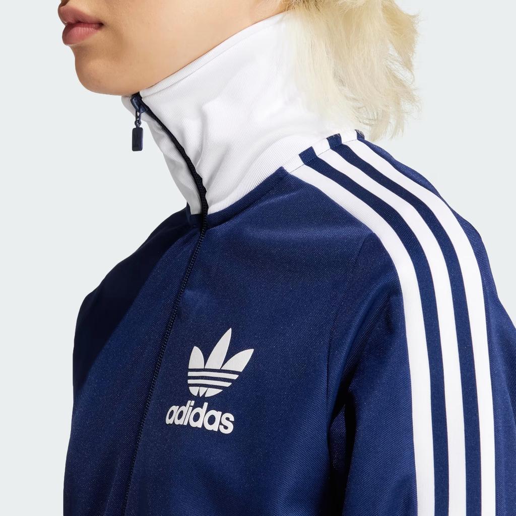 Adidas Originals Beckenbauer Track Striped Logo Print Stand Collar Zip Long Sleeve Sweatshirt Women sweatshirt Dark-Blue IY2222