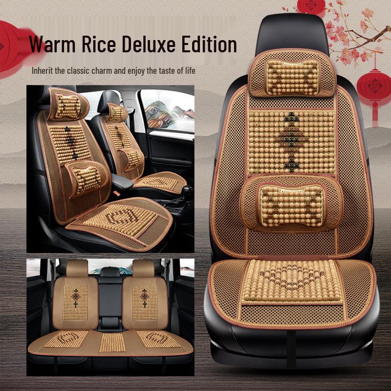 HD Chinese Knot Wooden Bead Car Seat Cushion - All-Season Interior Seat Cover