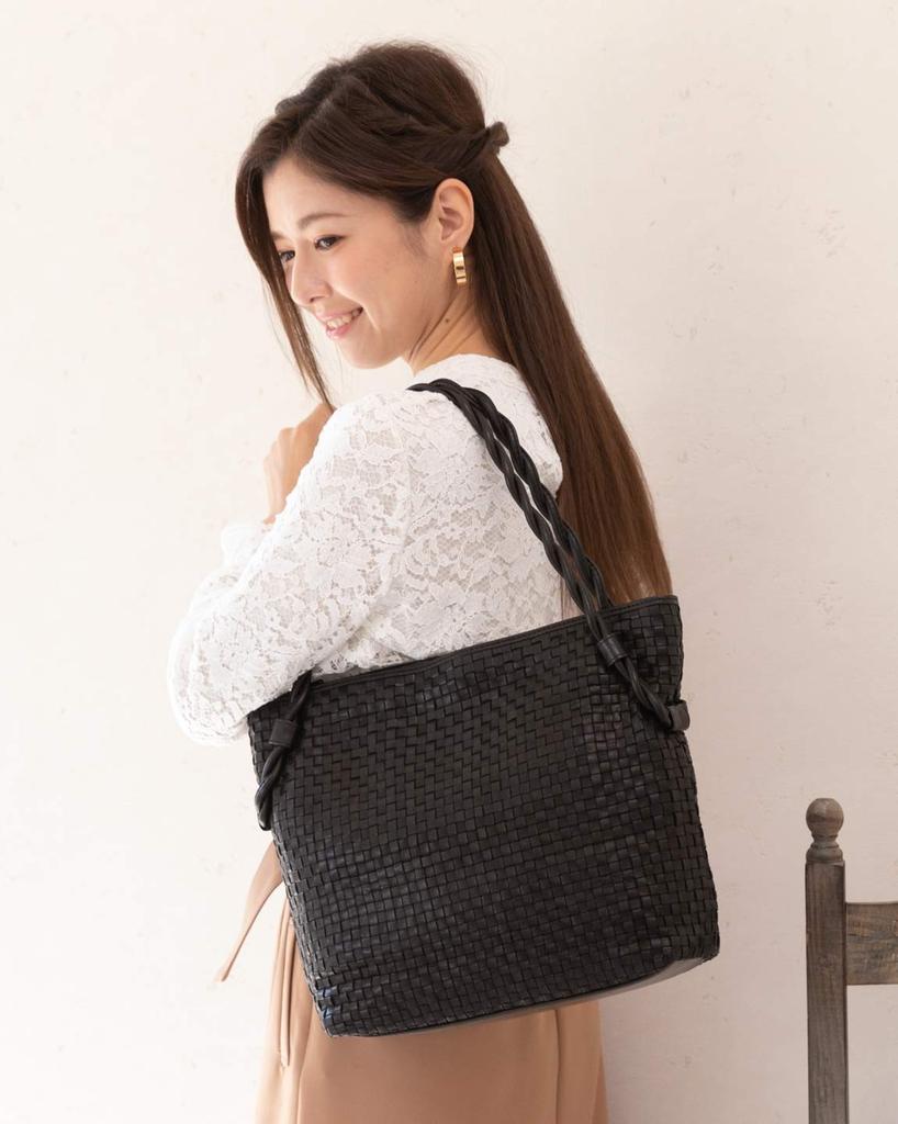 BAG since Imai Bag totrue Genuine Leather Handbag with Twist Tote Woven Pony [IMAI 1977] Handle, Bag, (33163 Black)
