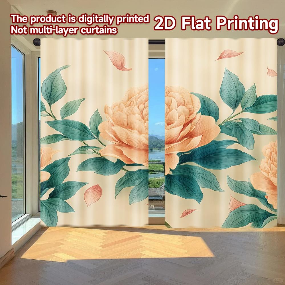 

2D FLAT PRINTING 2pcs Curtains (Without Rod) Floral Spring Blossom Design (3) April Fools is Day Festival Creative Curtains 100*130 HOOK 1pcs