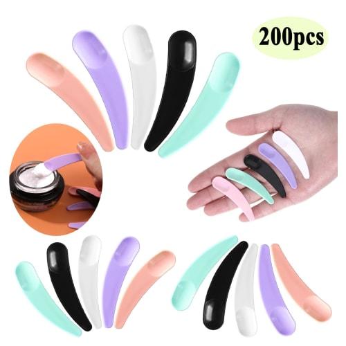 Wopanxye 200-Piece Set of Disposable Spatulas for Cosmetics, DIY Face Packs, Creams, and More. White Cosmetic Spoons, Skincare Tools, Portable Travel