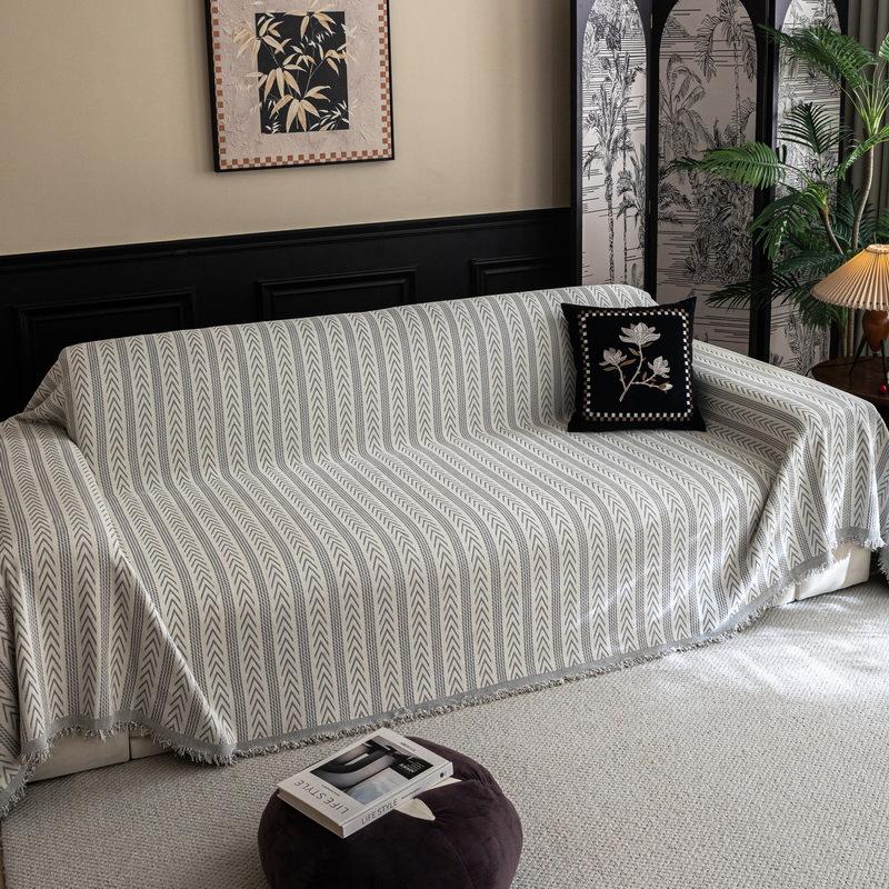 EIFLOY-Striped Chenille Sofa Towels for Living Room, Chenille Couch Cover Blanket, Universal Slipcover, One Piece, for Pets Kids