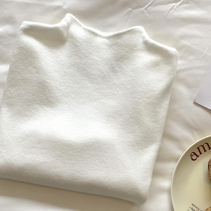 Women's Half Turtleneck Knitted Base Shirt Soft Skin-Friendly Pullover Sweater Autumn Winter Solid Color Stretch Knit Top