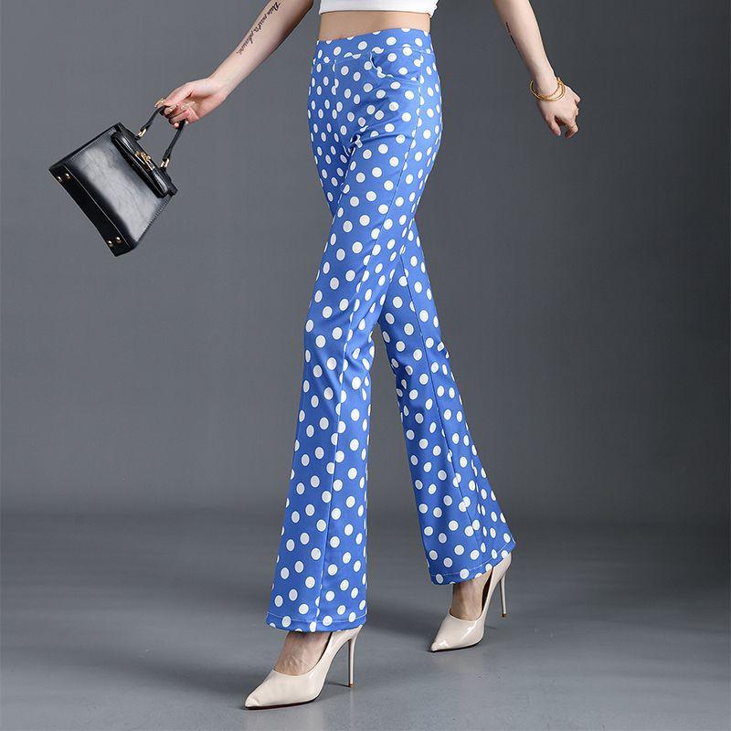 Plus Size Slimming Polka Dot Mid-Waist Flare Pants - Versatile Summer Casuals