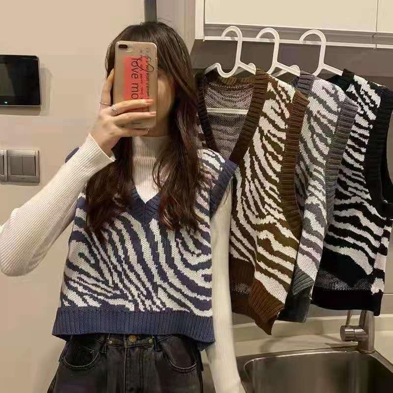 Korean Zebra Style Ribbed Knit Vest - Warm, Slimming, and Fashionable
