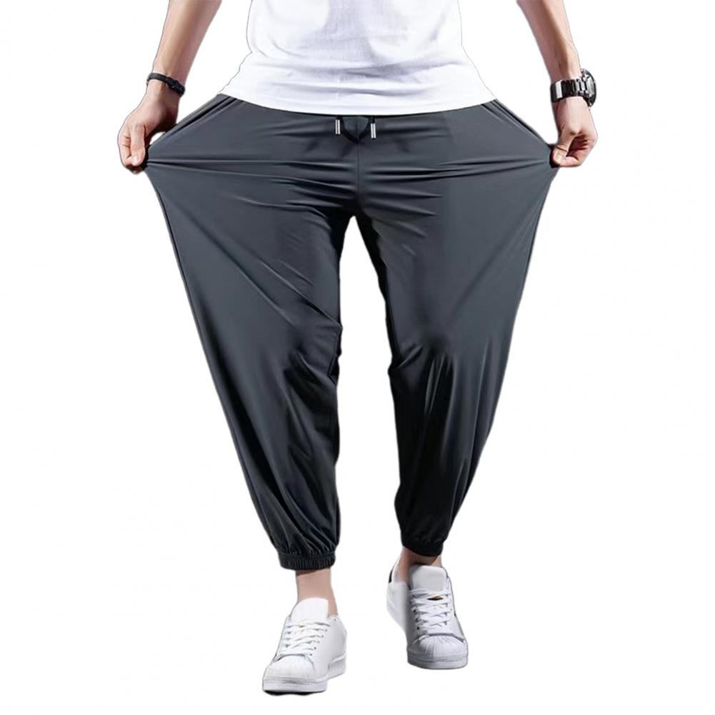 

Мужские спортивные брюки Ice Silk, свободные, с карманами на щиколотках, с завязками на резинке, мягкие, дышащие, однотонные, для тренировок в спортзале, для бега, L темно-серого