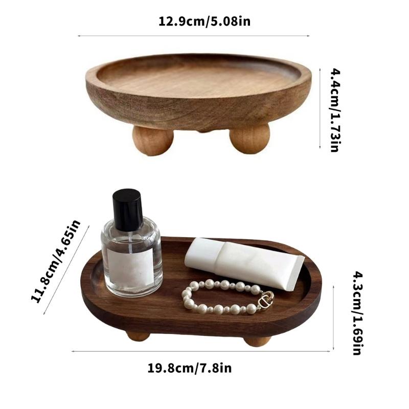 Wooden Vanity Organizers Jewelry Perfume Bottle Tray Wood Pedestal Stand Dish Household Decors For Bathroom And Bedroom