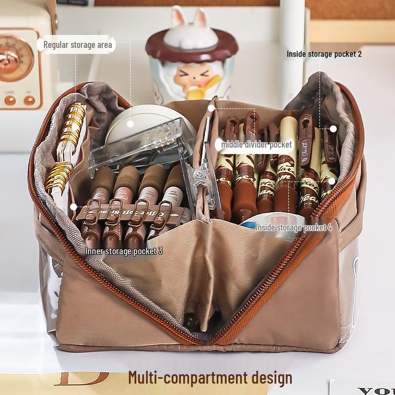 Tăviță transparentă cu mai multe compartimente pentru creioane Capybara - Capacitate mare, Organizator de papetărie de mare valoare pentru copii