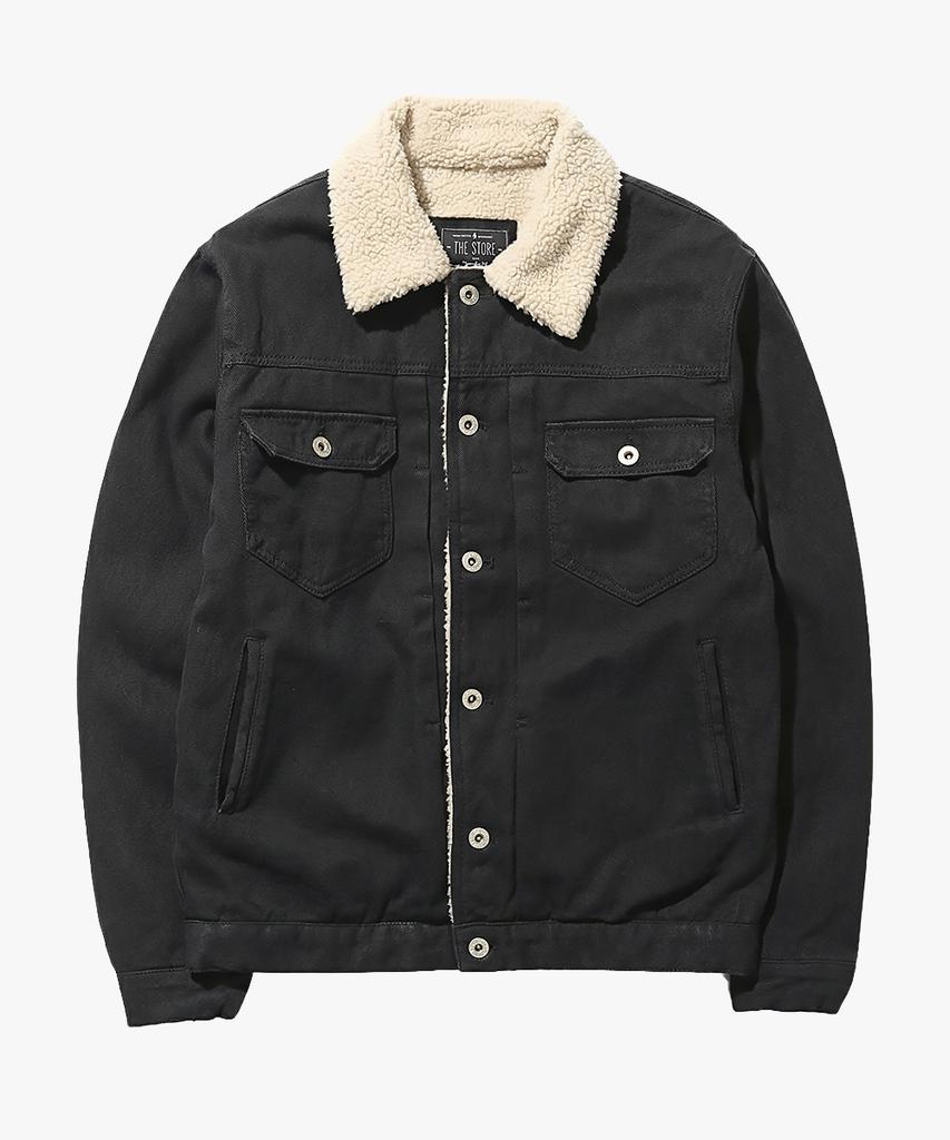 Thestori Washed Cotton Sherpa Jacket (Black)