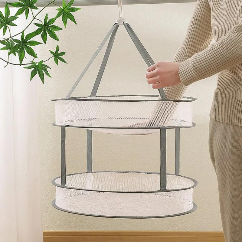 Home Clothes Drying Net, Balcony, Socks Drying, Underwear, Windproof Folding, Double-Layer Clothes Drying, Flat Net, Washable