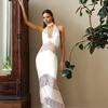 Elegant Lace See-through Halter Dress Lace Stitching Sling Dress