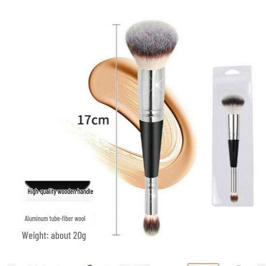 Dual-Ended Foundation & Blush Brush for Contour and Nose Shadow - Soft Hair, Black and White Design
