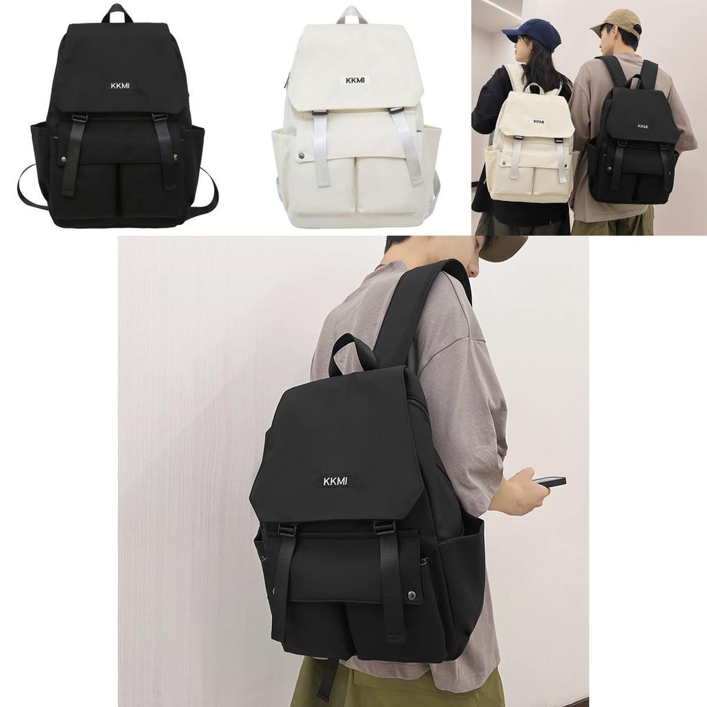 Student Backpack For Girls And Boys With Solid Color Letter Decoration For Daily Use