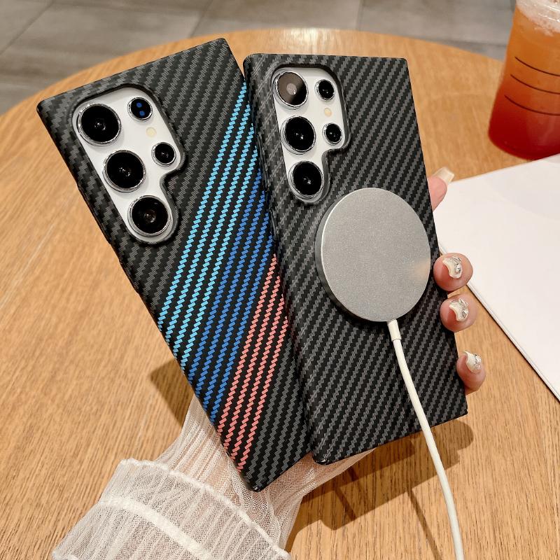 For Magsafe Magnetic Carbon Fiber Color Collision Phone Case For Samsung S25 Ultra S23 S22 S24 Note 20 Ultra Plus Bumper Cover