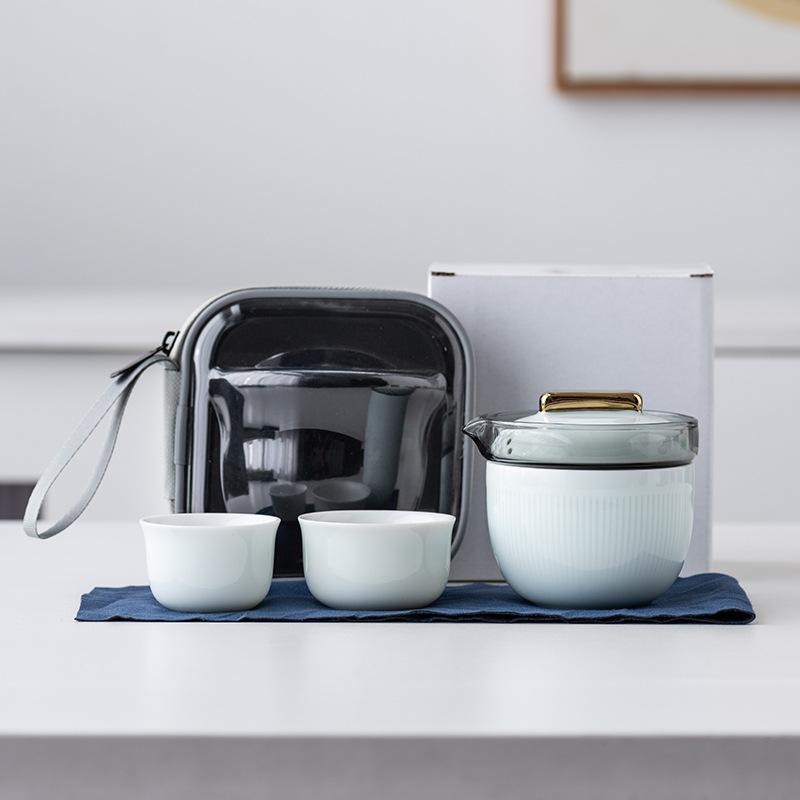 High-grade Suet Jade Travel Portable Express Cup, One Pot and Three Cups of Kung Fu Tea Set, Teapot Companion Gift