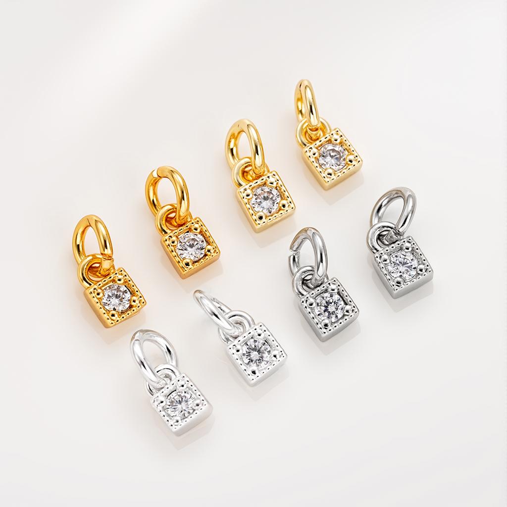 2Pcs 14/18K Gold Color Plated Copper Square Shape Pendants with Zircon for DIY Bracelets Necklace Jewelry Making Accessories