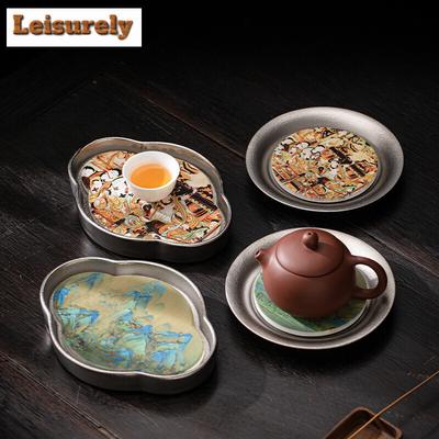 Chinese Dunhuang Ceramic Gilt Silver Suction Water Pot Holder Quick Drying Small Dry Brewing Tray Kung Fu Tea Set Accessories