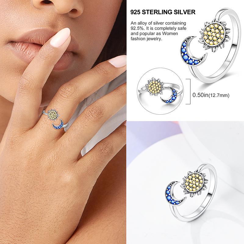 Free Size 925 Sterling Silver Ring Butterfly Sun Moon Sunflower Crystal Original Adjustable Rings for Women Wedding Jewelry Gift