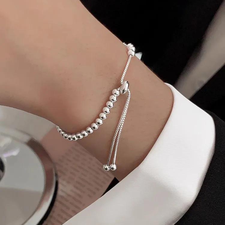 925 Silver Bead Bracelet For Women Korean Fashion Adjustable Luxury Jewelry Original Designer Beaded Bracelet
