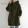 Fall Winter Hooded Jacket Zipper Closure Deawstring Hoodie Long Sleeves Loose Solid Color Warm Pockets Mid Length Neck Protection Coat
