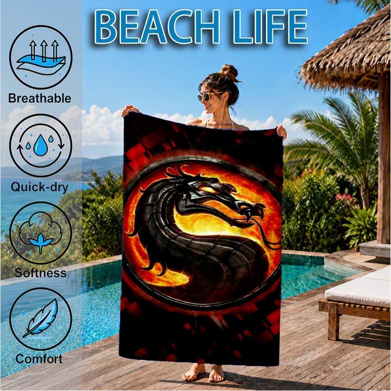 Dark Warrior's Mortal Kombat Beach Towel, Quick-drying, Easy to Care for, Suitable for Both Fitness and Beach Vacations,Sports Essential