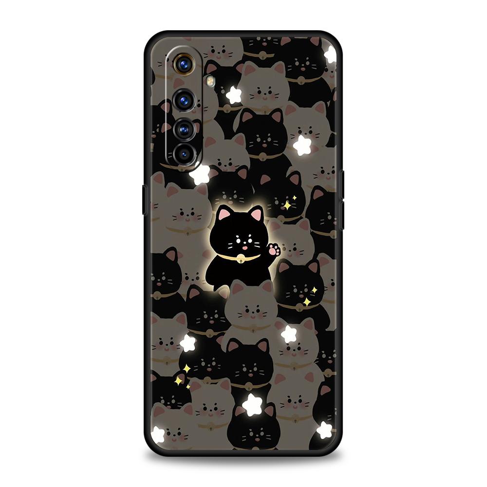 

Мягкий ТПУ Чехол для телефона Realme 11 10 9 Pro Plus GT2 GT3 GT5 C21 C25 C35 C53 C55 C67 Pro 5G Милые Черные Коты Кавайи Креативный Capas Realme 9 Pro