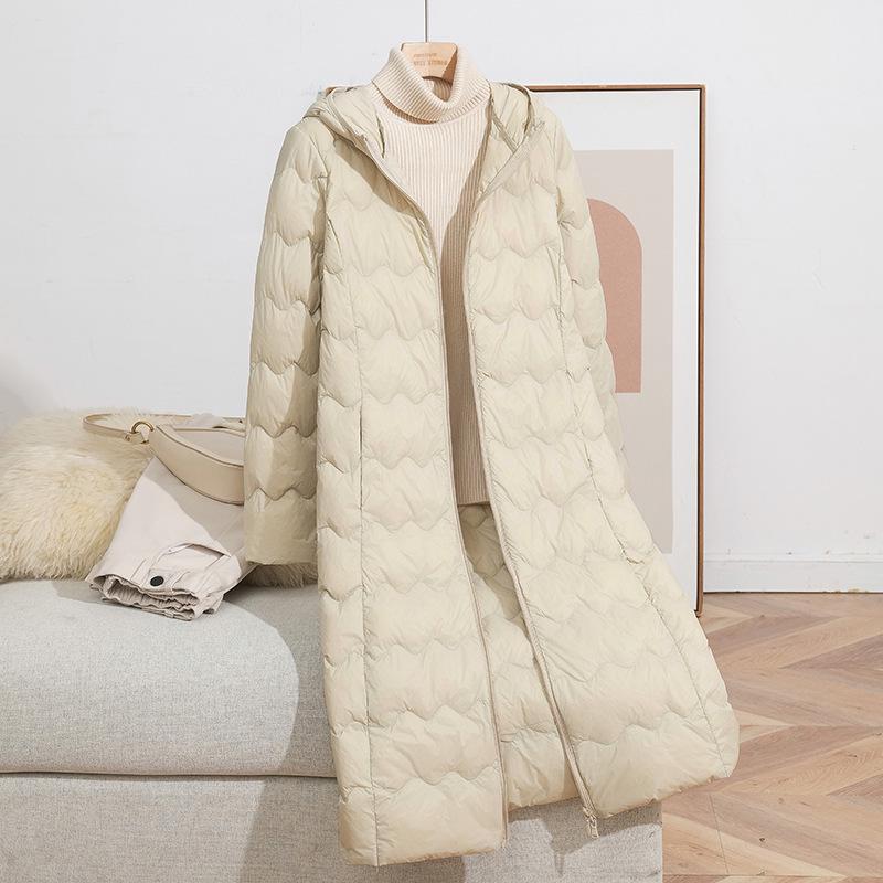 

Женское легкое пуховое пальто с капюшоном большого размера - Длинное, теплое, свободного кроя для ношения зимой женщинами среднего и пожилого возраста 3XL бежевый