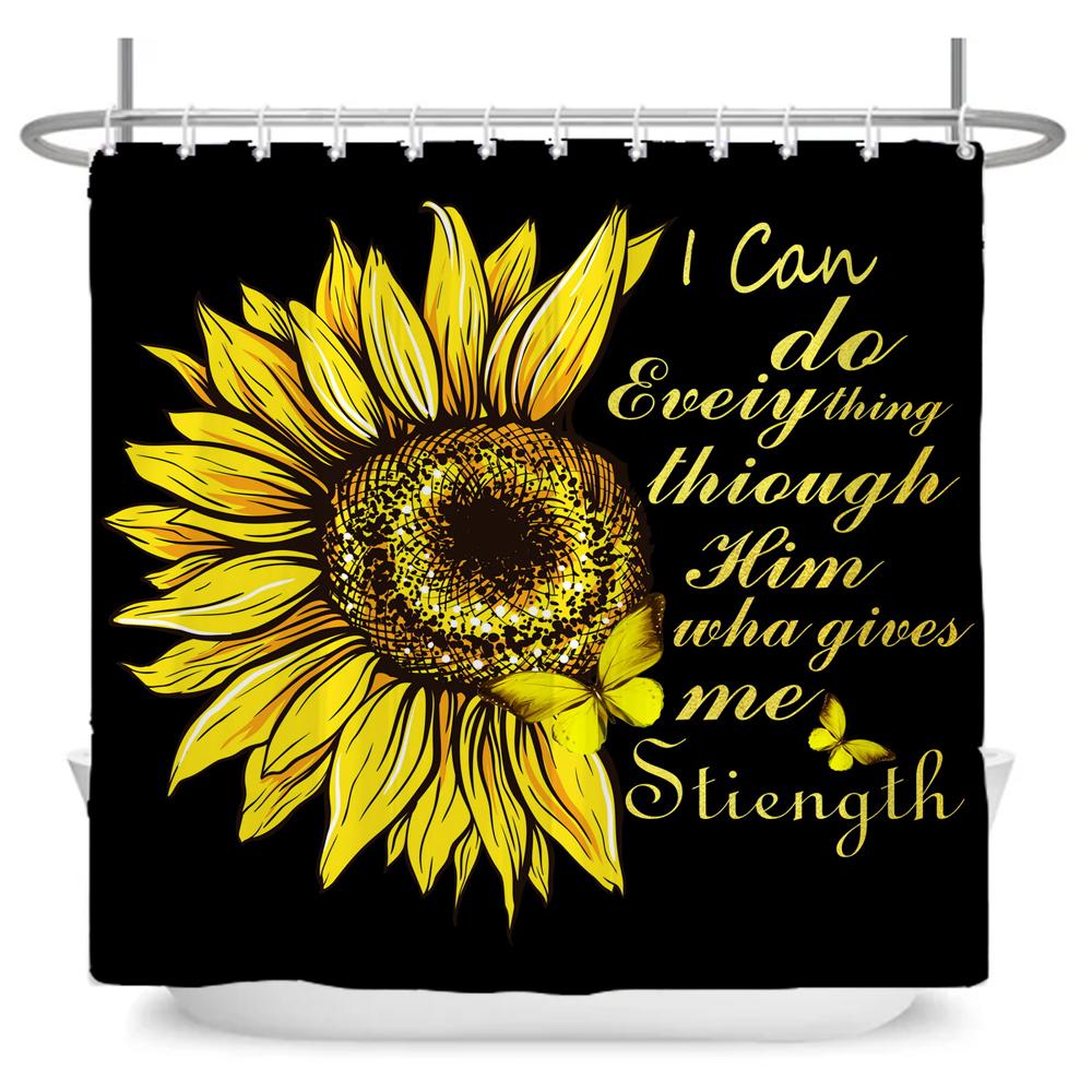 

Art Sunflower Shower Curtain Printed Butterfly Flowers Polyster Bathroom Curtain Home Decoration Curtain with Hooks Wall Cloth W120xH180cm