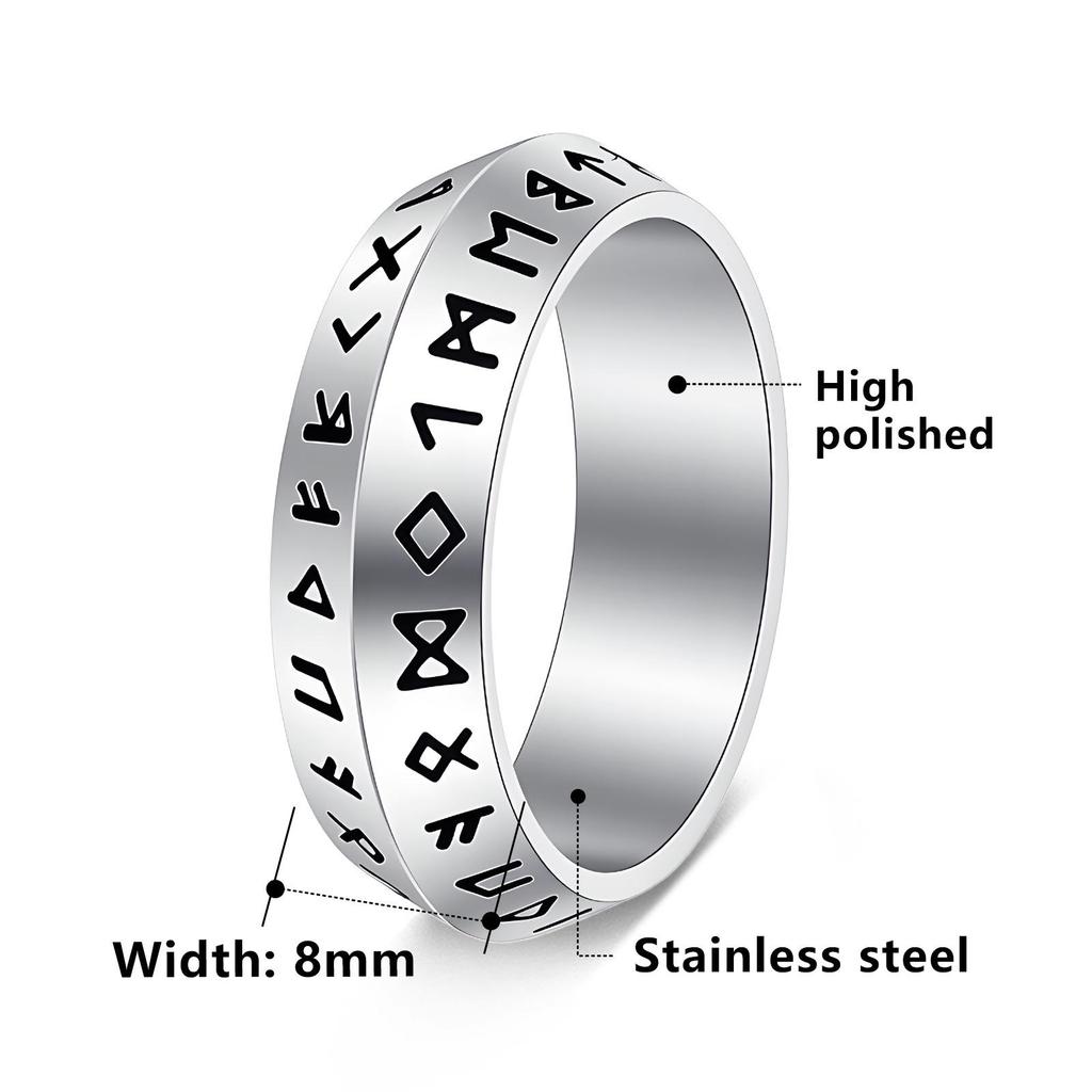 Vintage Nordic Viking Rune Titanium Steel Etched Ring for Men and Women