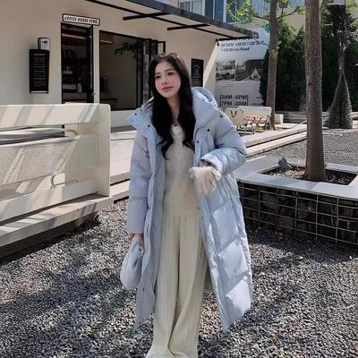 Women's Winter Autumn Stand Collar White Duck Down Jacket Coat Loose Long Solid Color Big Pocket Windproof Thicken Hooded Down Coat