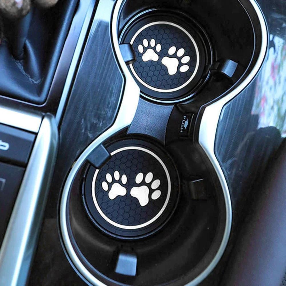 2Pcs Non-slip Car Water Cup Pad Cat Paw Footprint Rubber Mat for Bottle Holder Coaster Auto Interior Anti-skid Cup Holders