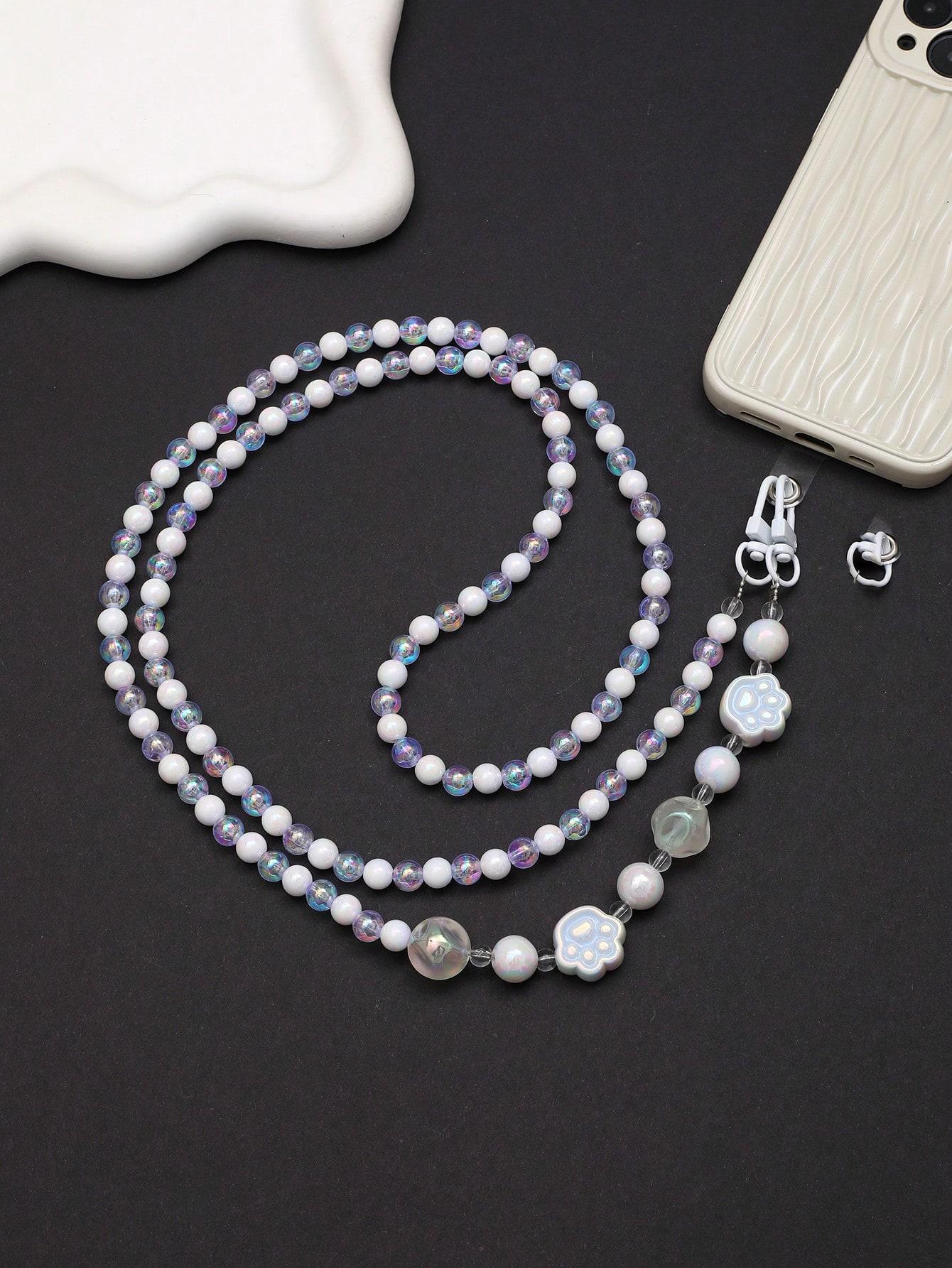 

Colorful bead in bead cat claw long diagonal cross phone strap with transparent card