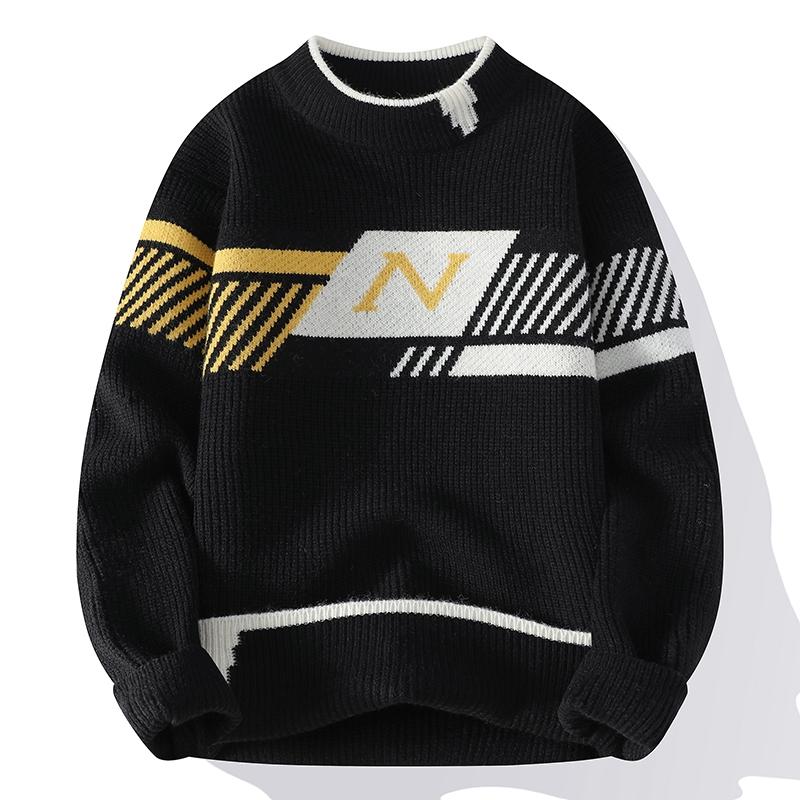Cozy Up Men Casual Letter Print Knitted Pullover Sweaters Long Sleeve Crew Neck
