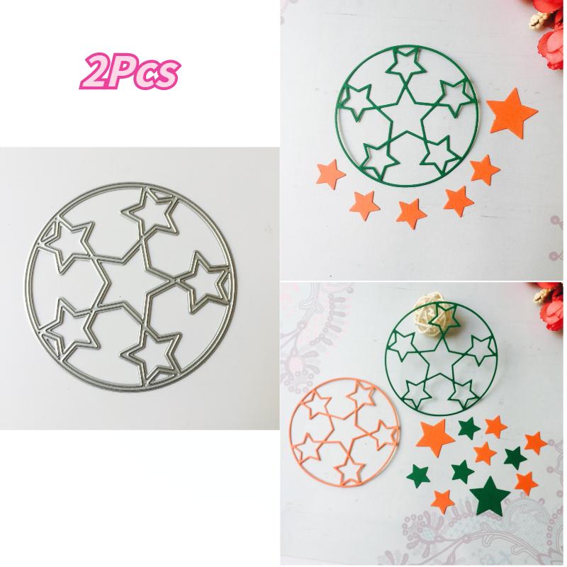 2Pcs Circle Five-pointed Star Metal Cutting Dies Paper Cut Card Making Template for DIY Scrapbooking Decorative Craft Mold Diecuts