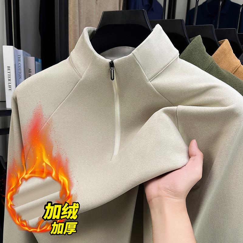 Men S Fleece Lined Stand Collar Half Zip Solid Color Casual Winter Sweatshirt