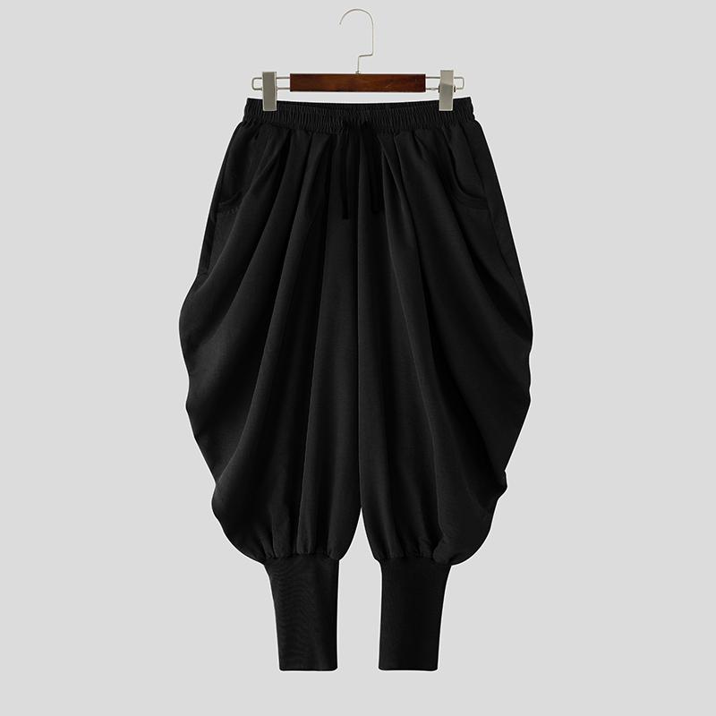 

INCERUN Мужские брюки гаремы с оборками, на кулиске, с эластичной талией, готические, повседневные, длинные 3XL чёрный