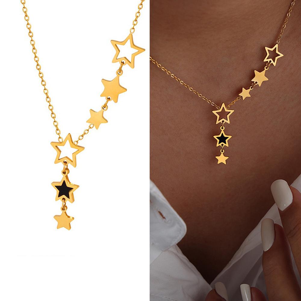 

316 Stainless Steel Gold Plated Heart Star Necklace Women s Fashion Bear Pendant Necklace Female 18K Charm Chain Choker